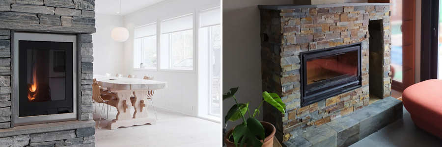 chimenea revestida de piedra natural