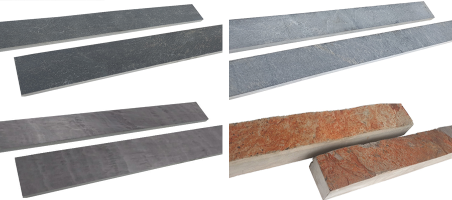 Tipos de strips filita natural, corte de disco envejecida y cuarcita cobre jbernardos