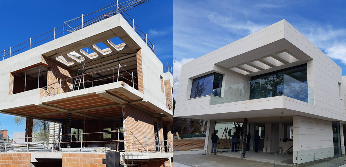 antes y después revestimiento fachada piedra natural