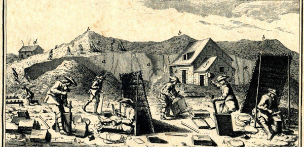 grabado de trabajadores de la pizarra